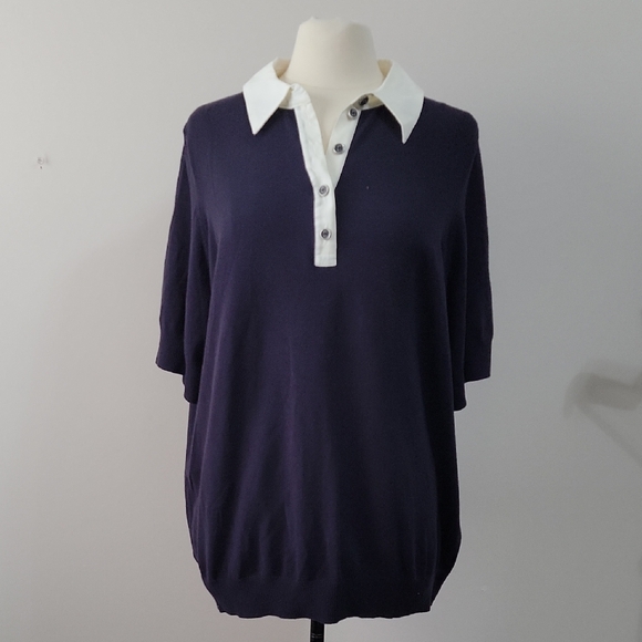 Lands' End Sweaters - Lands' End Dark Blue Women Sweater with White Accents Cotton Size XXL